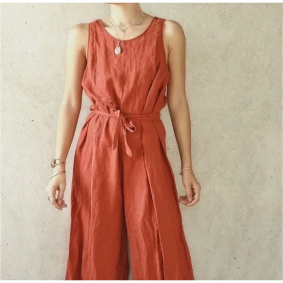Rachel Zoe Rust Red Wide- Leg Sleeveless Jumpsuit NWT Size 12 - Picture 1 of 8
